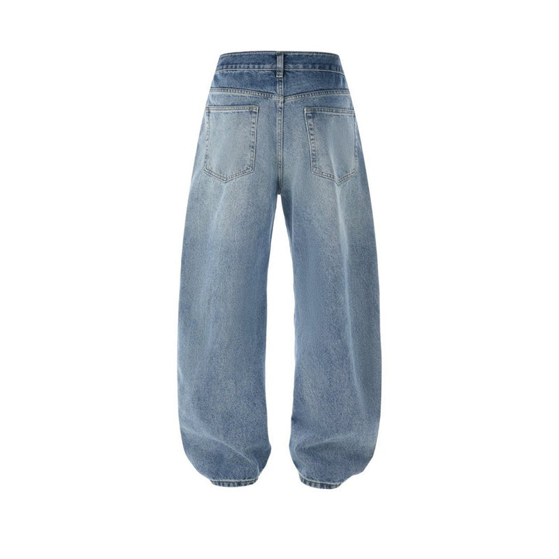 Men's Patchwork Wide-Leg Jeans – Straight Fit Streetwear Denim with Contrast