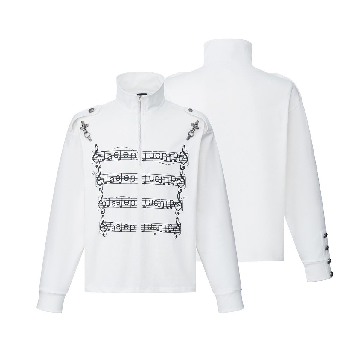 Chemise légère à manches longues, col montant, demi-zip, imprimé partition et chaîne
