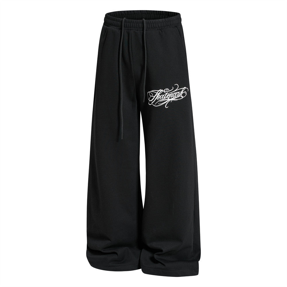 Wide-Leg Sweatpants with Gothic Script Logo — Relaxed Fit Streetwear Joggers