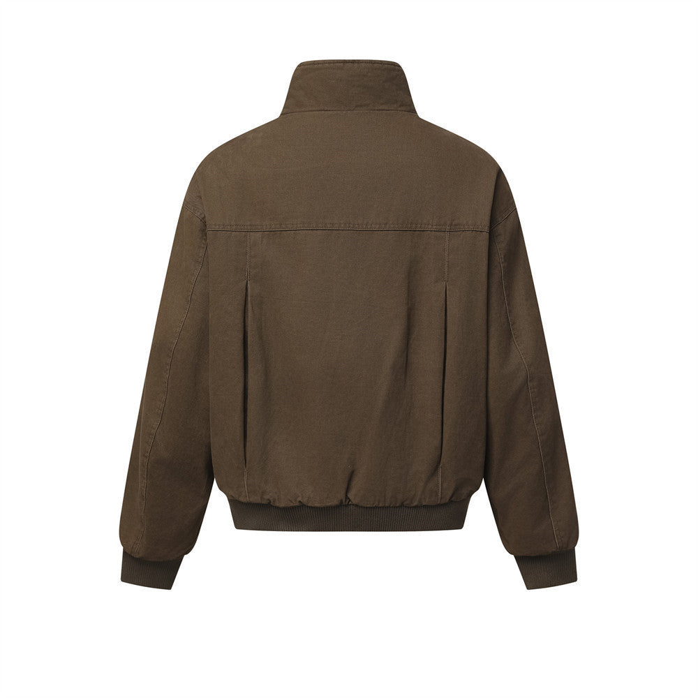 Veste bomber marron matelassée – Manteau homme zippé à col montant, style workwear