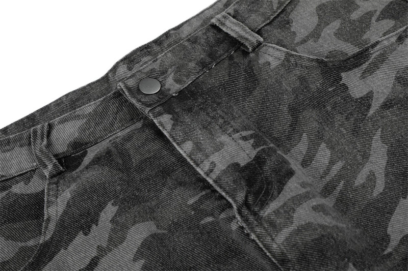 Camo Wide-Leg Jeans with Metal Studs – Punk Streetwear Barrel Fit
