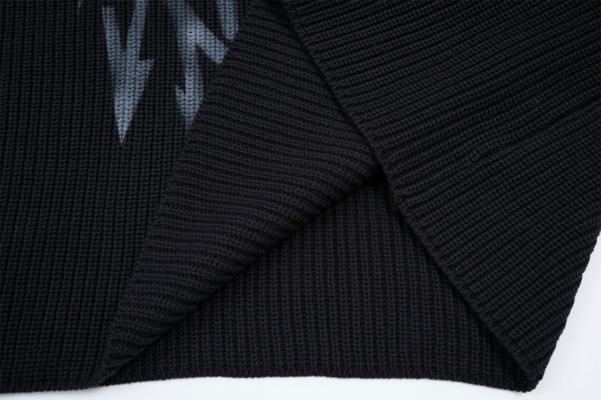 Pull jacquard en maille à col rond Tribal Flame – Streetwear noir