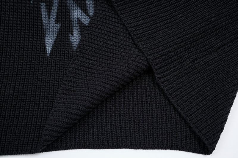 Pull jacquard en maille à col rond Tribal Flame – Streetwear noir