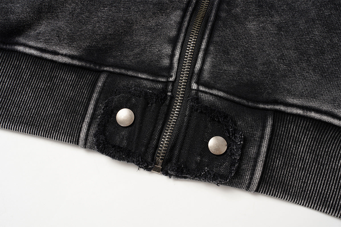 Vintage Washed Fleece-Lined Bomber Jacket – Boxy Fit Men's Zip-Up Outerwear