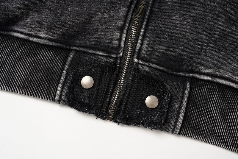 Vintage Washed Fleece-Lined Bomber Jacket – Boxy Fit Men's Zip-Up Outerwear