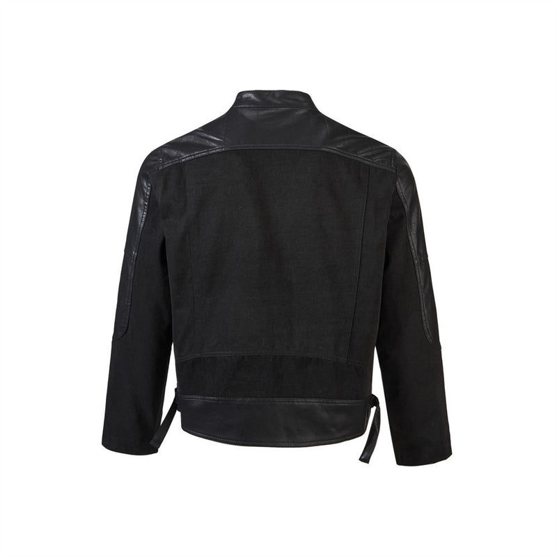 Men's Zip-Up Jacket – Black Moto Biker Style with Asymmetric Zip & Leather