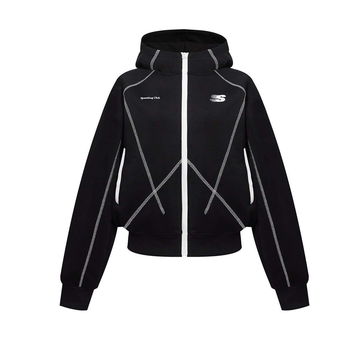 Zip-Hoodie mit kontrastierenden Steppnähten – Kurzer, sportlicher Fit