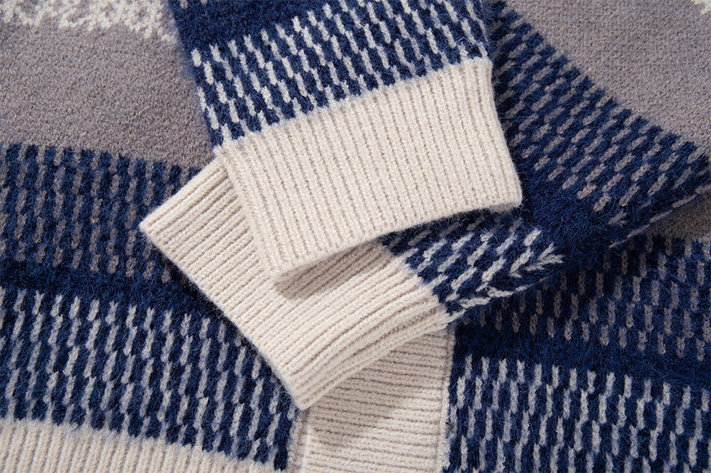 Fair Isle Jacquard Knit Cardigan Sweater – Retro Korean-Style Button-Up