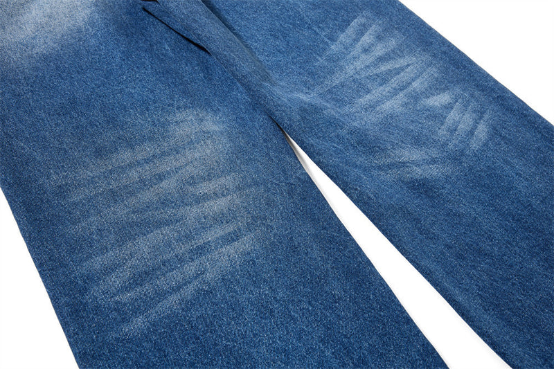 Baggy-Jeans mit weitem Bein – Knopfleiste, gewaschenes Dunkelblau, gerader High-Street-Schnitt