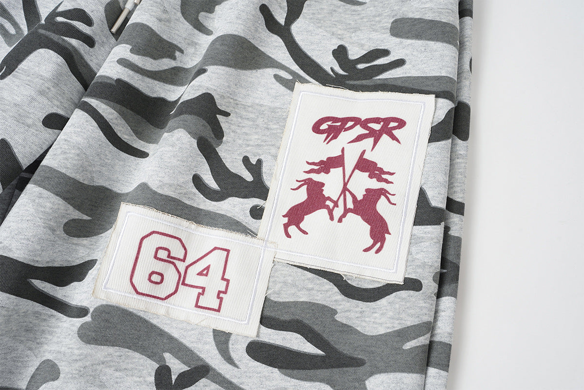 Wide-Leg Camo Sweatpants with Skeleton & Cross Patches