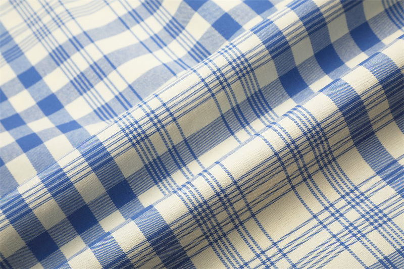 Wide-Leg Pleated Trousers in Blue Plaid Check