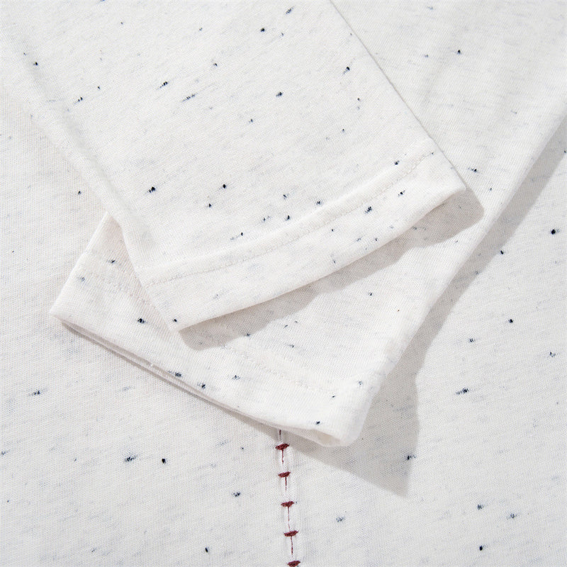 Speckled Long-Sleeve T-Shirt – Mock Neck Relaxed Fit with Center Seam Detail