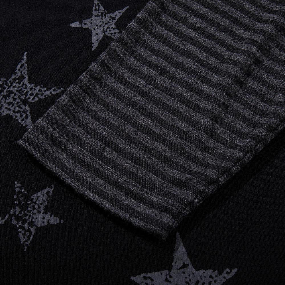 Star Print Raglan Long Sleeve Shirt – Striped Sleeve Colorblock Tee