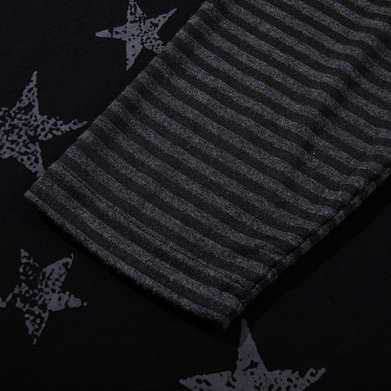 Star Print Raglan Long Sleeve Shirt – Striped Sleeve Colorblock Tee