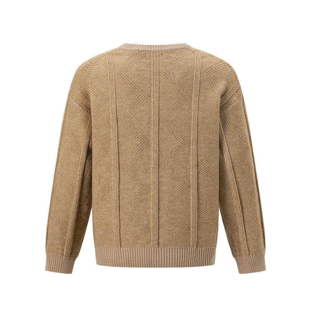 Men's Relaxed-Fit Crewneck Pullover Sweater with Diamond Cable Knit Texture