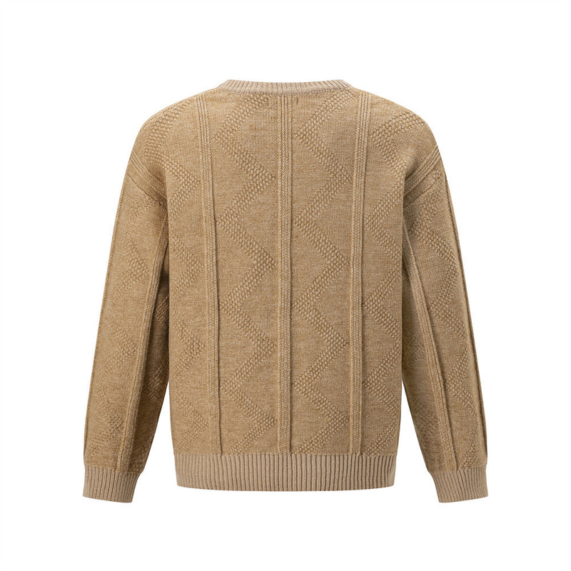 Men's Relaxed-Fit Crewneck Pullover Sweater with Diamond Cable Knit Texture