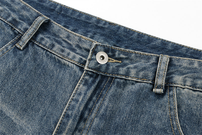 Men's Baggy Denim Shorts with Star Patch Detail, Washed Wide-Leg Five-Point Cut