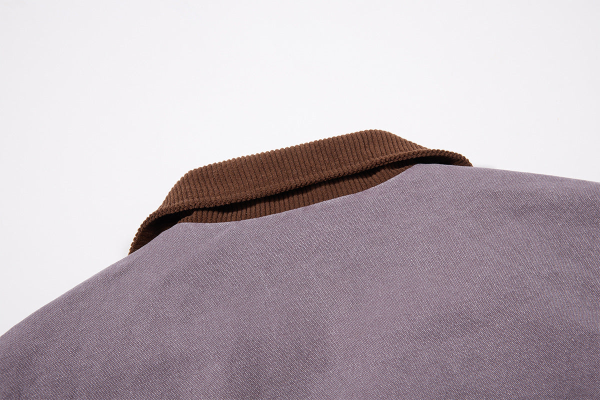 Traceback Graphic Washed Canvas Bomber Jacket with Corduroy Collar