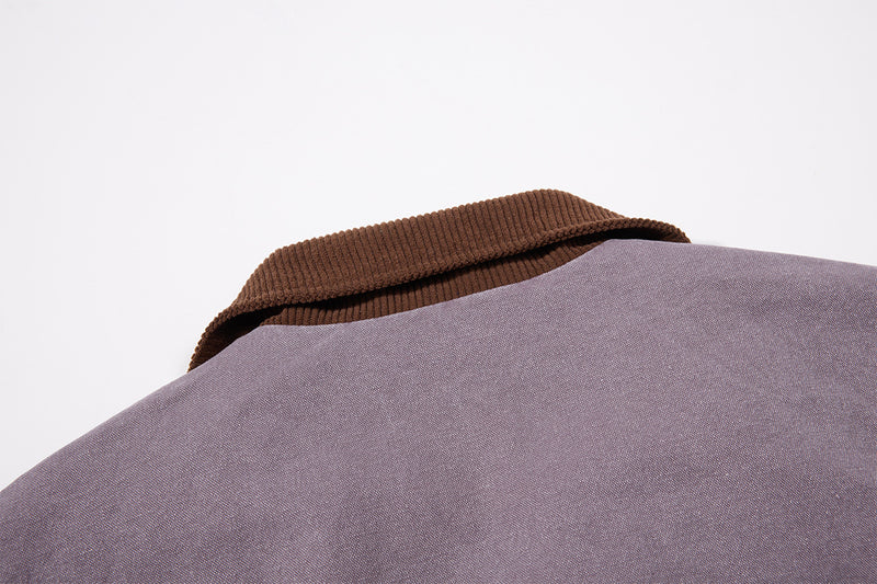 Traceback Graphic Washed Canvas Bomber Jacket with Corduroy Collar