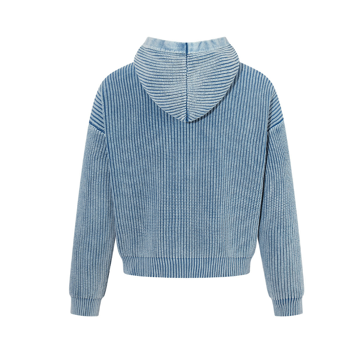 Washed Ribbed Knit Hoodie Sweater – Vintage Acid-Wash Oversized Pullover
