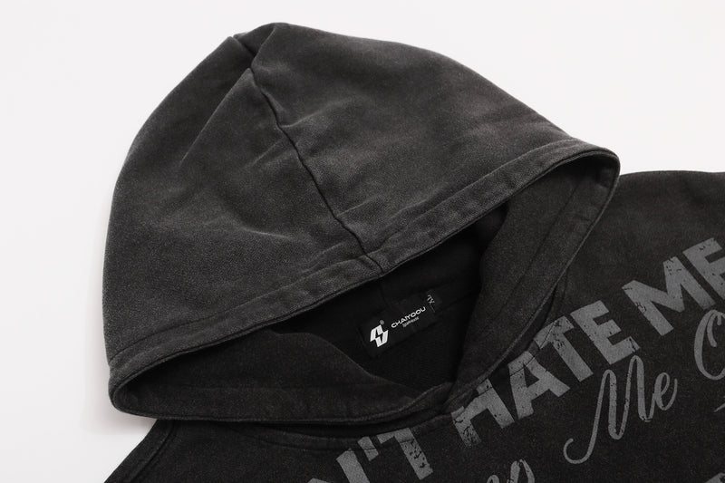 Washed Graphic Hoodie – 'Don't Hate Me It Turns Me On' Vintage Rock Print