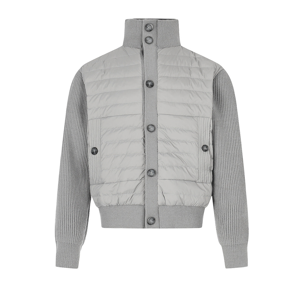 Gesteppte Puffer-Hybridjacke – Strickärmel und Stehkragen