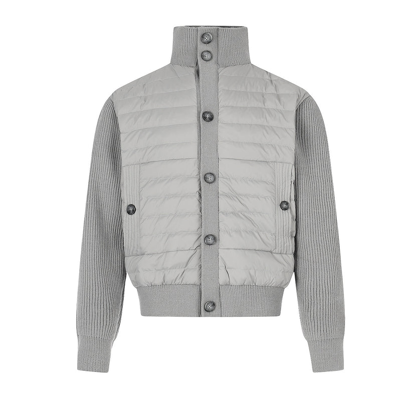 Gesteppte Puffer-Hybridjacke – Strickärmel und Stehkragen