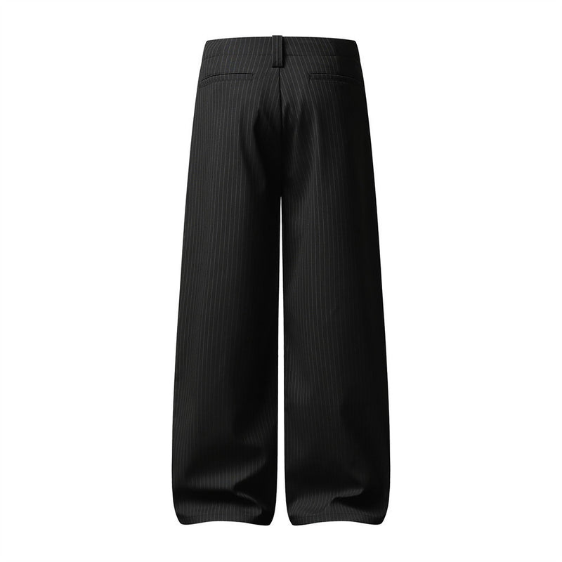 Men's Black Pinstripe Wide-Leg Trousers – Pleated Button-Fly Dress Pants