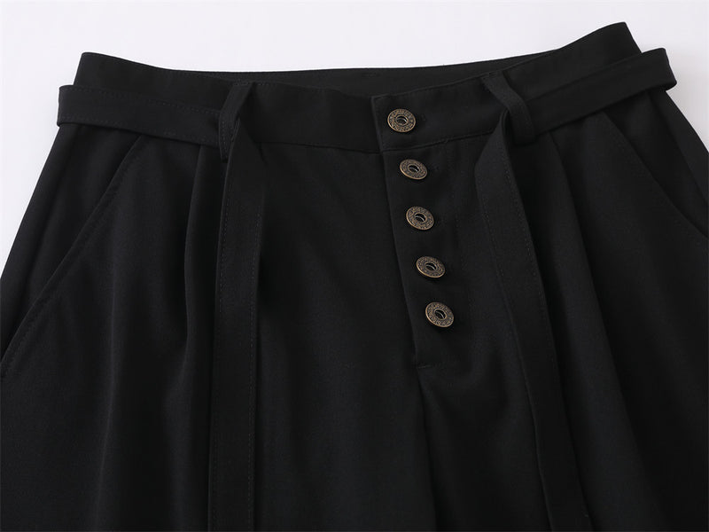 Men's Wide-Leg Dress Pants – Black Button-Fly Pleated Trousers with Belt