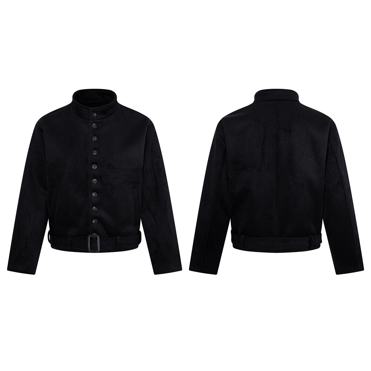 Jacke aus Wollmix mit Stehkragen, Knopfleiste & Gürtelabschluss