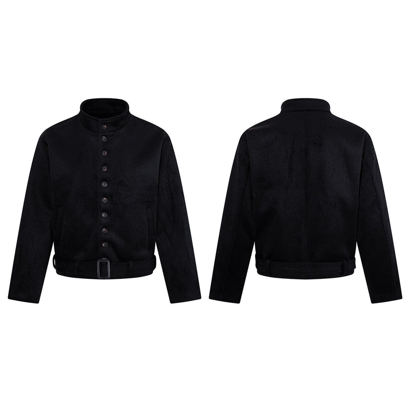 Jacke aus Wollmix mit Stehkragen, Knopfleiste & Gürtelabschluss