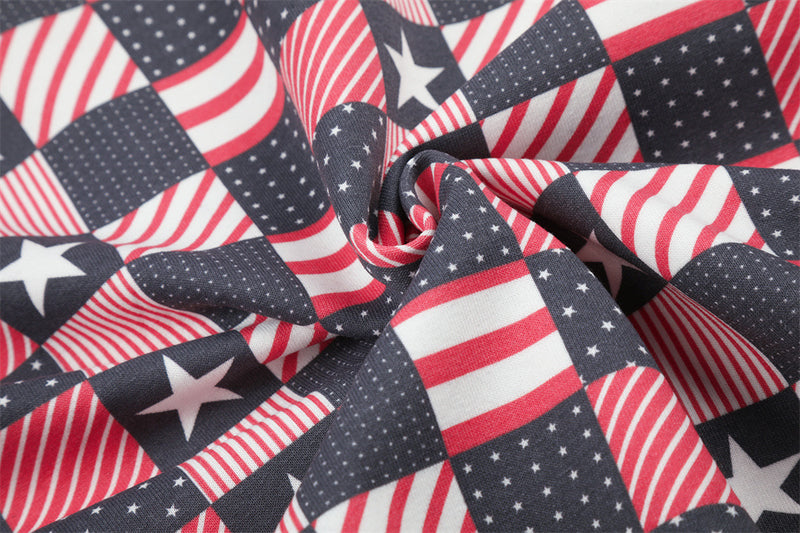 Checkerboard American Flag Print Zip-Up Hoodie Jacket – Oversized Stars &