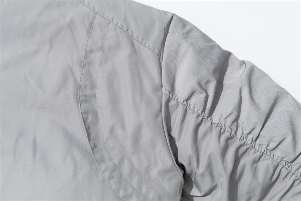 Men's Oversized Padded Bomber Jacket with Ruched Sleeves & Multi-Zip Detail