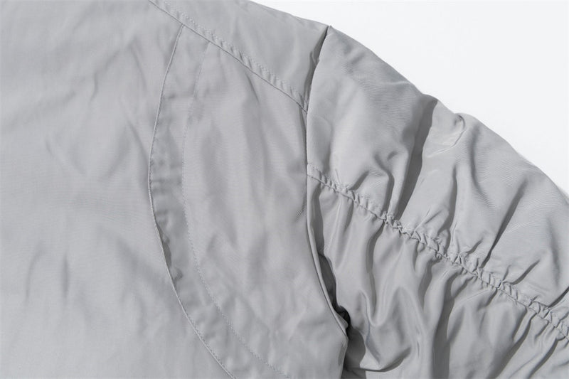 Men's Oversized Padded Bomber Jacket with Ruched Sleeves & Multi-Zip Detail