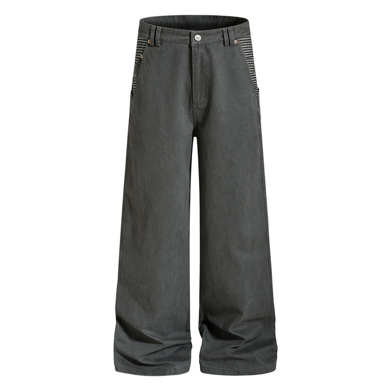 Wide-Leg Cargo Pants with Contrast Stripe Pockets – Men's Relaxed Straight
