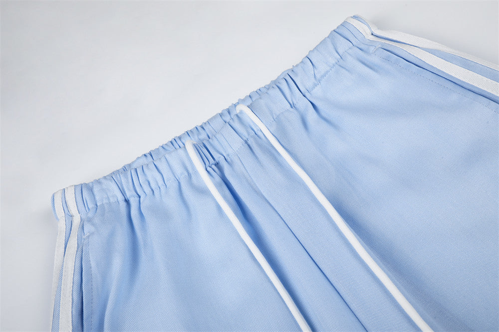 Wide-Leg Track Pants with Side Stripes & Drawstring Waist