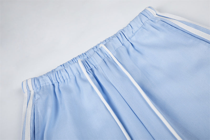 Wide-Leg Track Pants with Side Stripes & Drawstring Waist