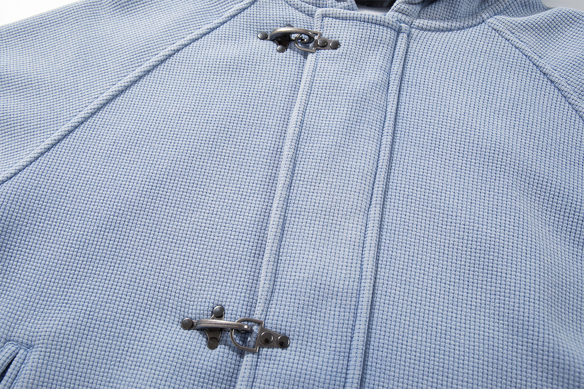 Hooded-Bomberjacke aus Waffelstrick mit Washed-Finish und Metallverschlüssen