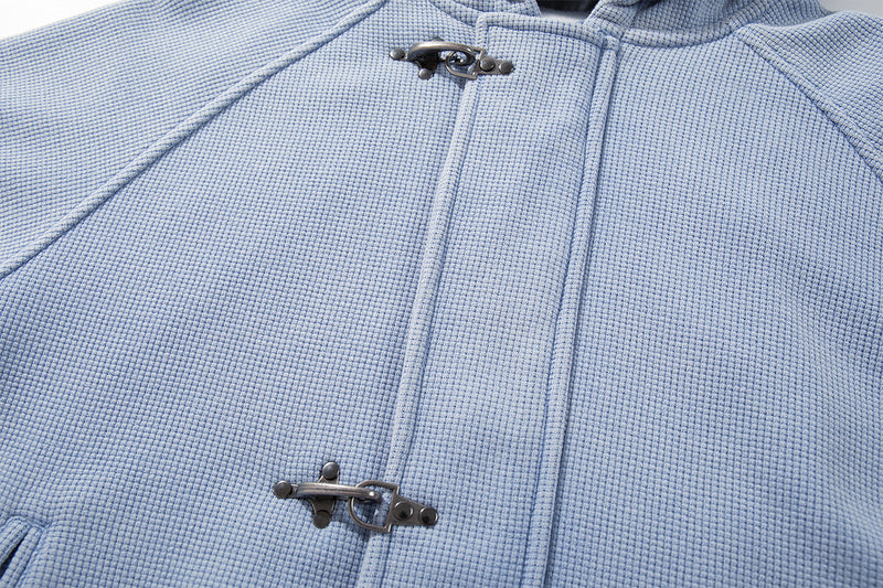 Hooded-Bomberjacke aus Waffelstrick mit Washed-Finish und Metallverschlüssen