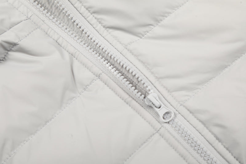 Hooded Puffer Down Jacket – Quilted Winter Coat in Light Gray & Black