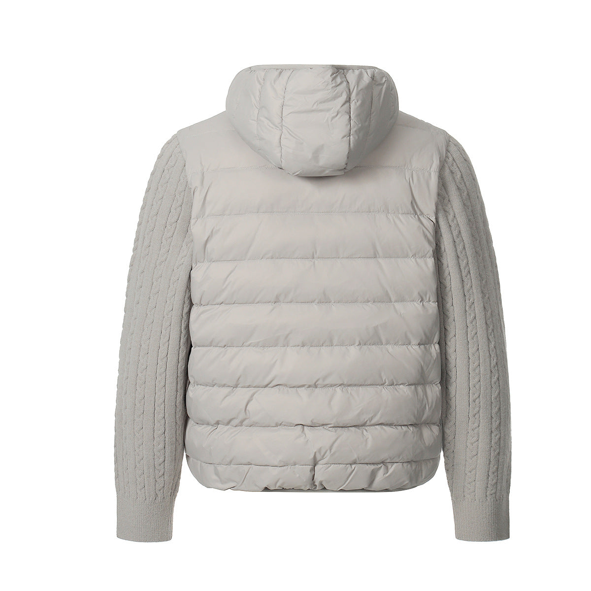 Hooded Puffer Vest Cable-Knit Sleeve Down Jacket – Retro Spliced Outerwear