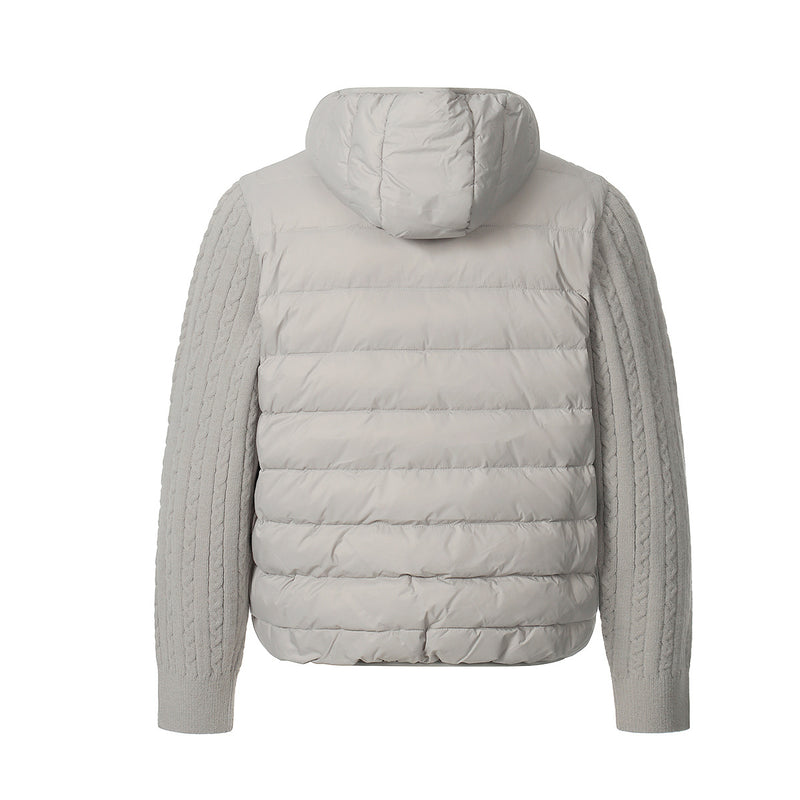 Hooded Puffer Vest Cable-Knit Sleeve Down Jacket – Retro Spliced Outerwear