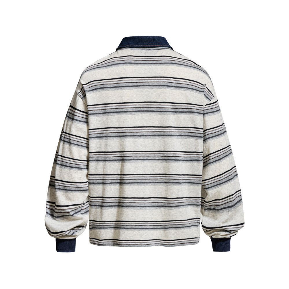 Striped Rugby Polo Shirt – Vintage American College Graphic Long Sleeve