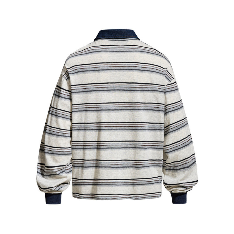 Striped Rugby Polo Shirt – Vintage American College Graphic Long Sleeve