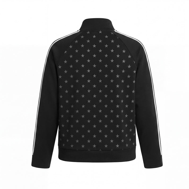 Chaqueta Deportiva con Estrellas – Cremallera Completa, Cuello Alto y Rayas Laterales