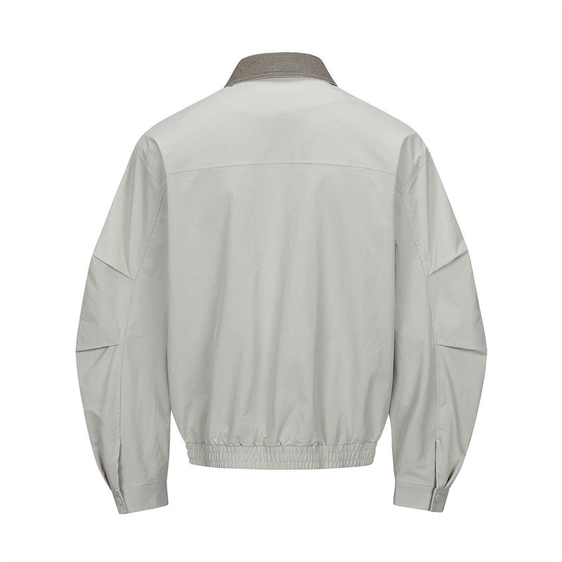 Men's Bomber Jacket with Houndstooth Collar & Pleated Sleeves