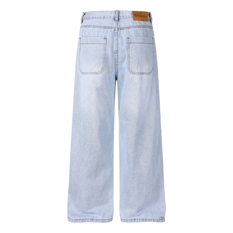 Vaqueros wide-leg de lavado claro – Pantalones vaqueros vintage de corte recto y baggy para hombre