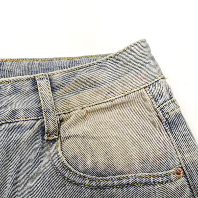 Distressed Washed Wide-Leg Jeans – Vintage Dirty Dye Streetwear