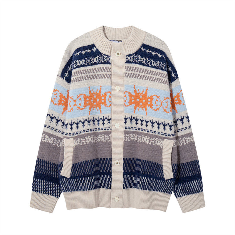 Gestreifte Jacquard-Strickjacke – Herren-Cardigan mit Knopfleiste und lässiger Passform
