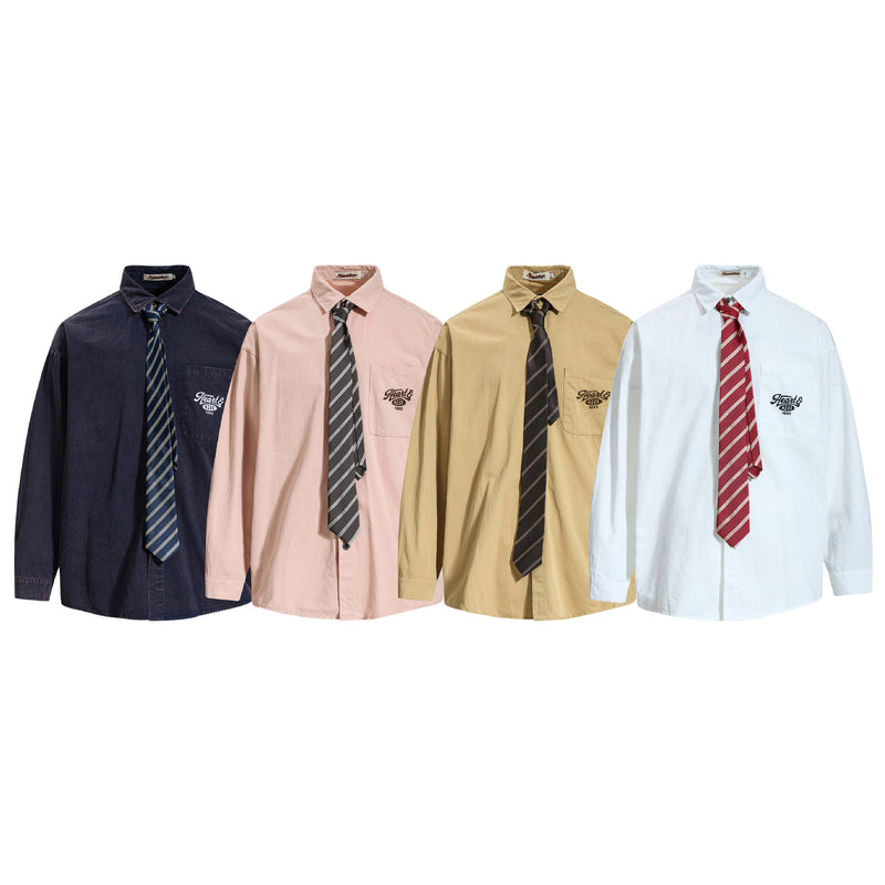 Tan Long Sleeve Shirt with Detachable Tie – Heart & Hook Embroidered Campus